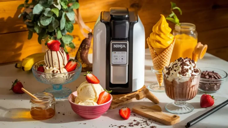 Carnation Instant Breakfast: A Delicious Energy Boost Carnation Instant Breakfast with fresh strawberries, bananas, honey, and chocolate shavings, alongside a Ninja ice cream maker, vanilla ice cream, and a chocolate milkshake in a bright morning setting.