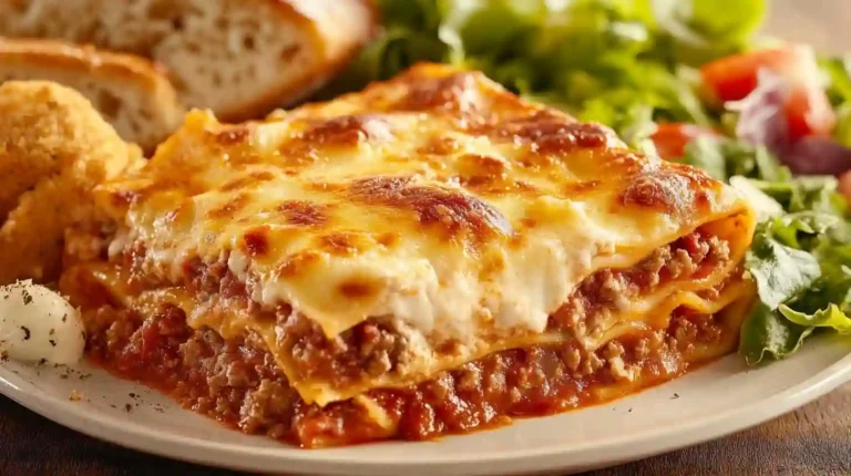 Easy Barilla Lasagna Recipe in Just 30 Minutes Barilla Lasagna recipe served with garlic bread and salad in a rustic kitchen