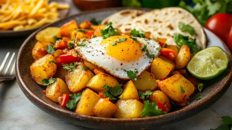 How To Make Mexican Potatoes Breakfast Recipe 5 Pro Tips A delicious plate of Mexican Potatoes Breakfast with crispy potatoes, sautéed peppers, topped with a fried egg, fresh cilantro, and a side of lime