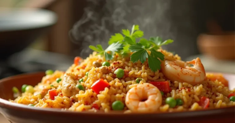 Spicy Fried Rice: How to Make It Perfect Every Time Steaming bowl of spicy fried rice with shrimp and chicken, garnished with cilantro, green onions, and chili flakes