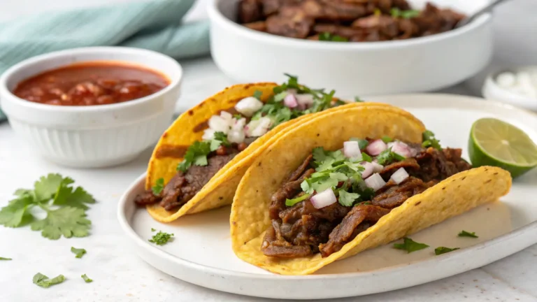 Authentic Beef Birria Tacos Recipe Close-up of homemade Beef Birria Tacos with consomé for dipping.