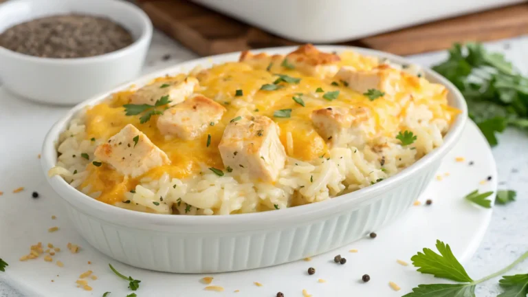 How to Make Easy Cheesy Chicken and Rice Casserole Homemade Cheesy Chicken and Rice Casserole - Golden melted cheese, tender chicken, and creamy rice