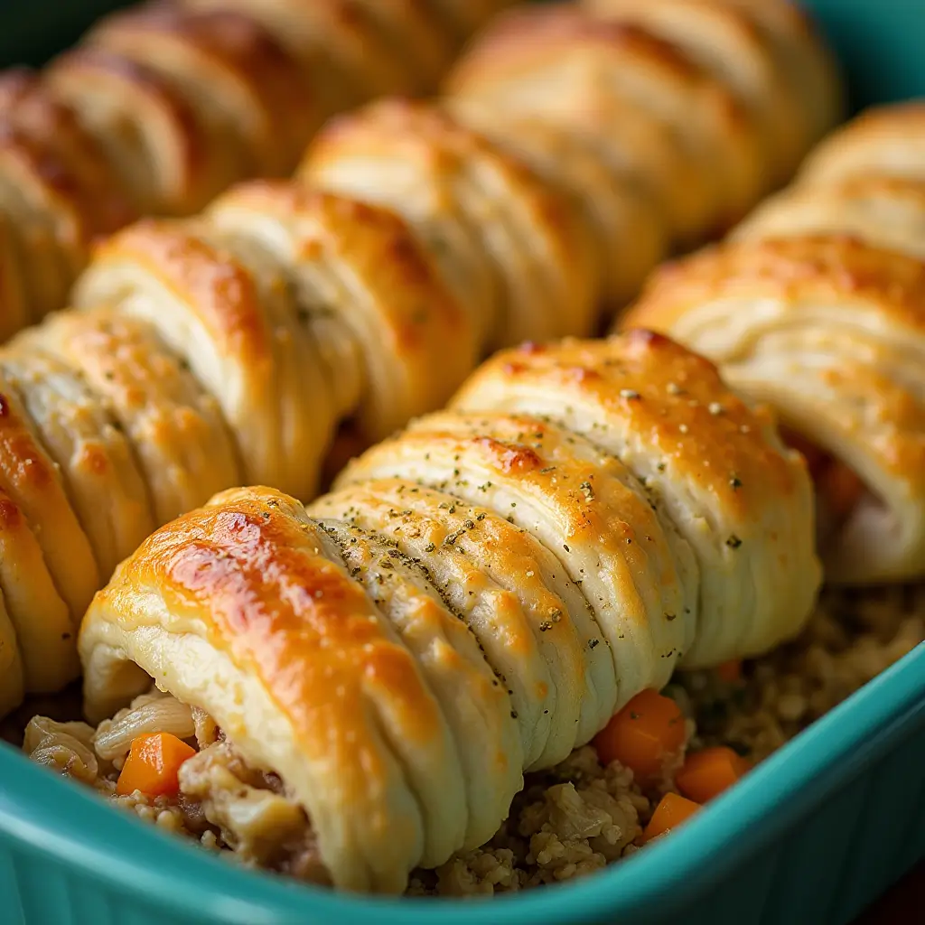 Chicken and biscuit casserole served with green salad on a white plate for a balanced meal.