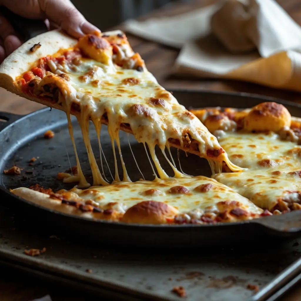 resh toppings like shredded lettuce and diced tomato being added to a hot taco pizza by hand, cooling on a rack, crumbs on the surrounding counter.