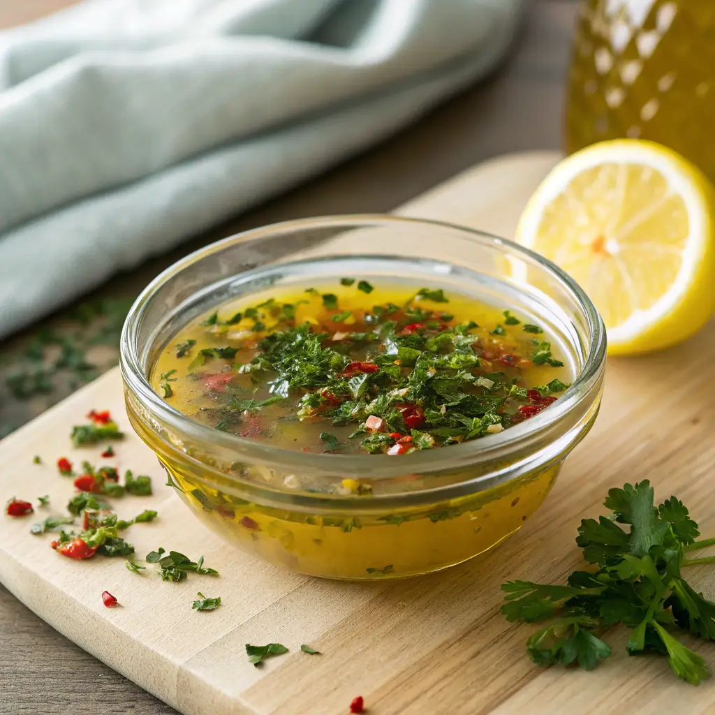 Melted butter mixed with garlic, fresh herbs, lemon zest, and spices for cowboy butter chicken wings sauce.