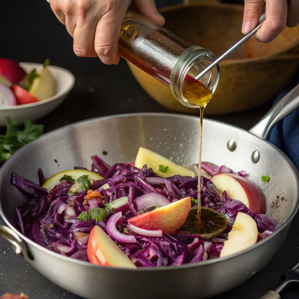 Cooking purple cabbage recipes with apples and onions for a flavorful side dish.