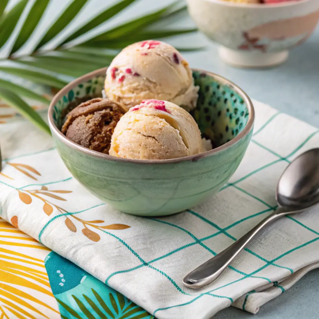 Homemade Jamaican Grape Nut Ice Cream ready to serve with island flair