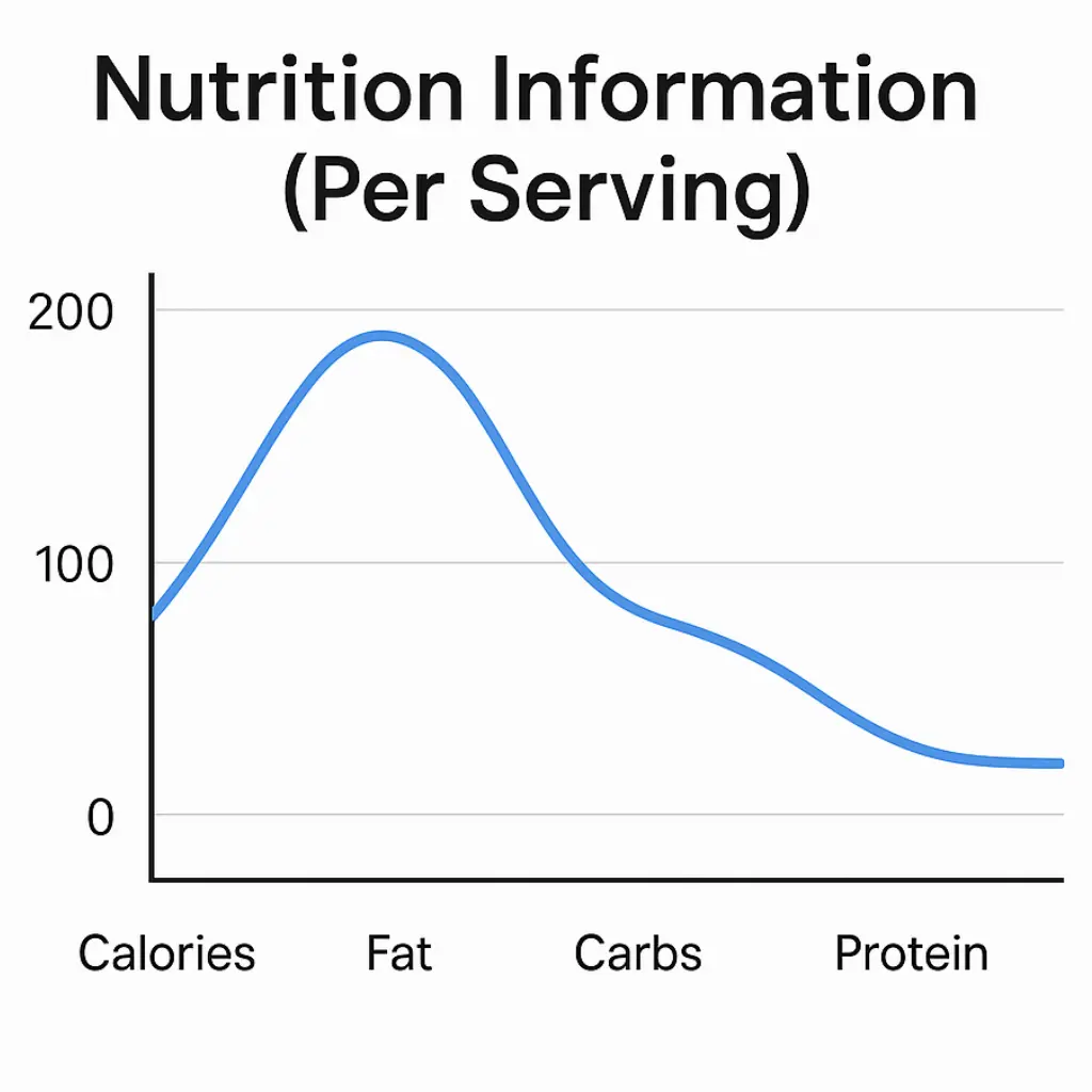 A minimalist line graph displaying Moon Mist Ice Cream’s nutrition per serving, with values plotted for calories, fat, carbs, and protein on a white background.
