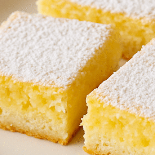 3 ingredient lemon bars angel food cake dusted with powdered sugar