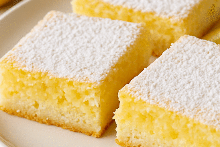 3 ingredient lemon bars angel food cake dusted with powdered sugar