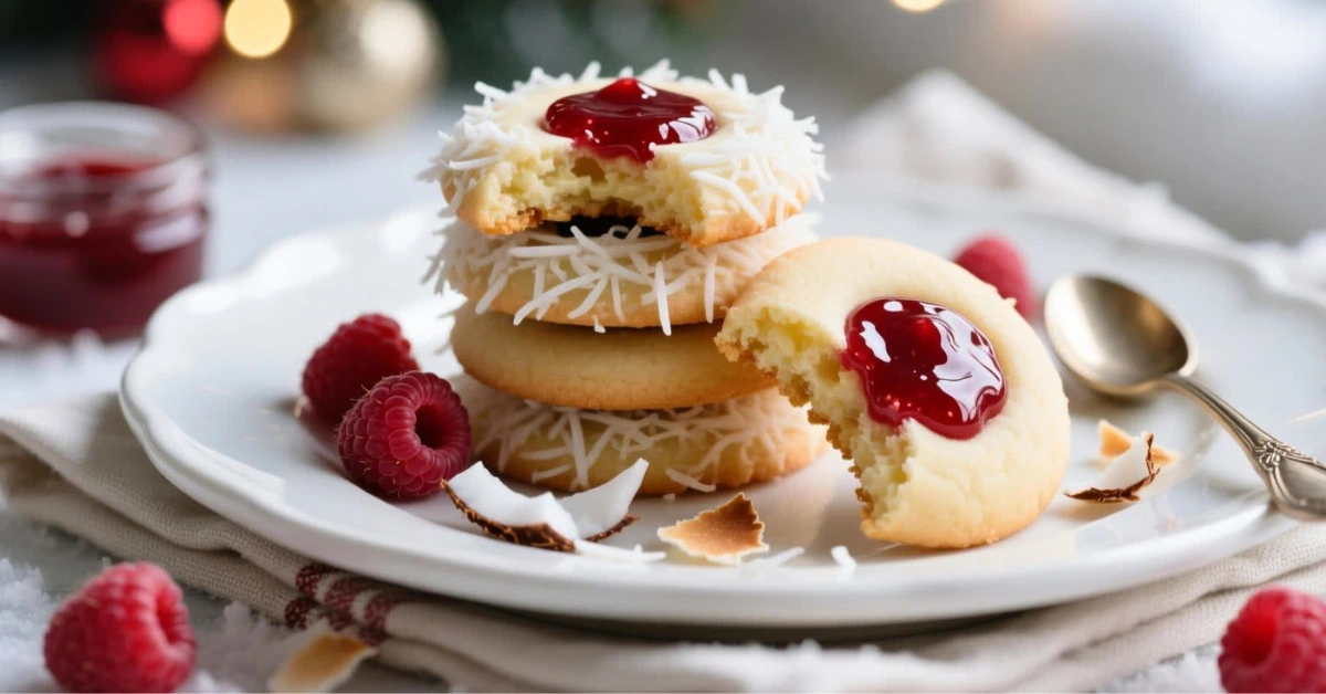 Coconut Raspberry Thumbprint Cookies
