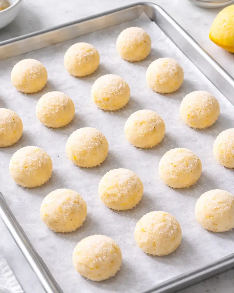 Lemon sugar cookie dough balls prepared for freezing