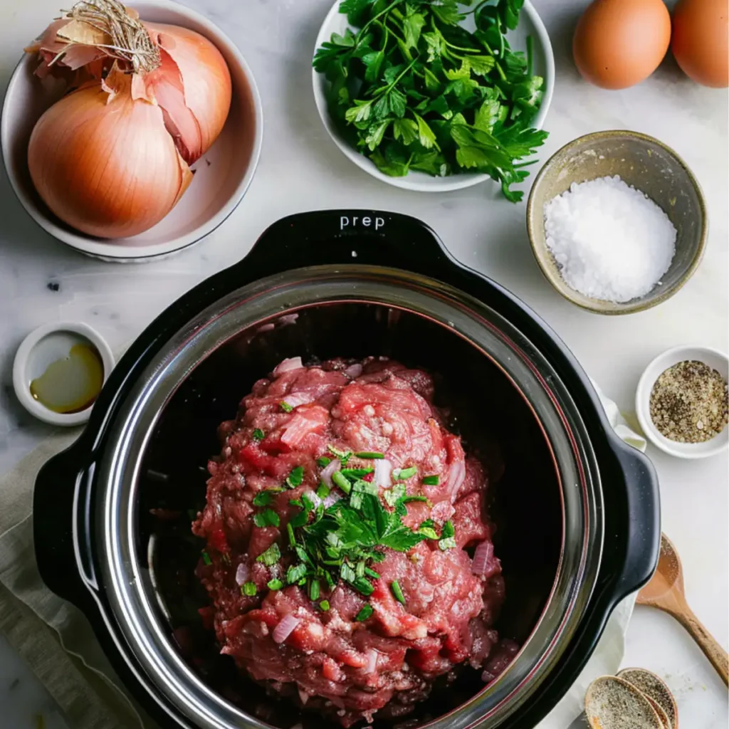  Ingredients of Slow cooker French onion meatloaf slice.