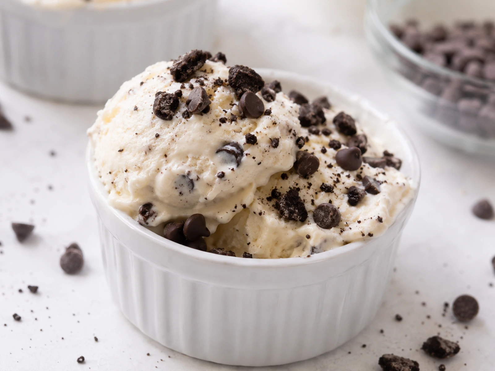 Cottage Cheese Ice Cream with Chocolate Chips and Crushed Cookies