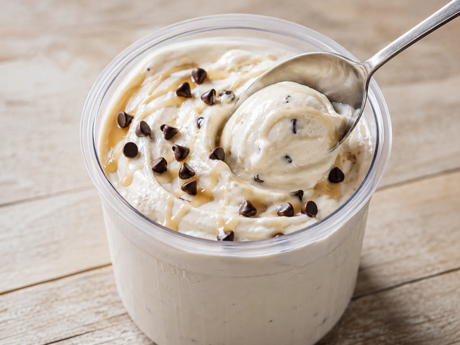 Ninja Creami cottage cheese ice cream scooped from the pint, creamy high protein and made with no pudding mix