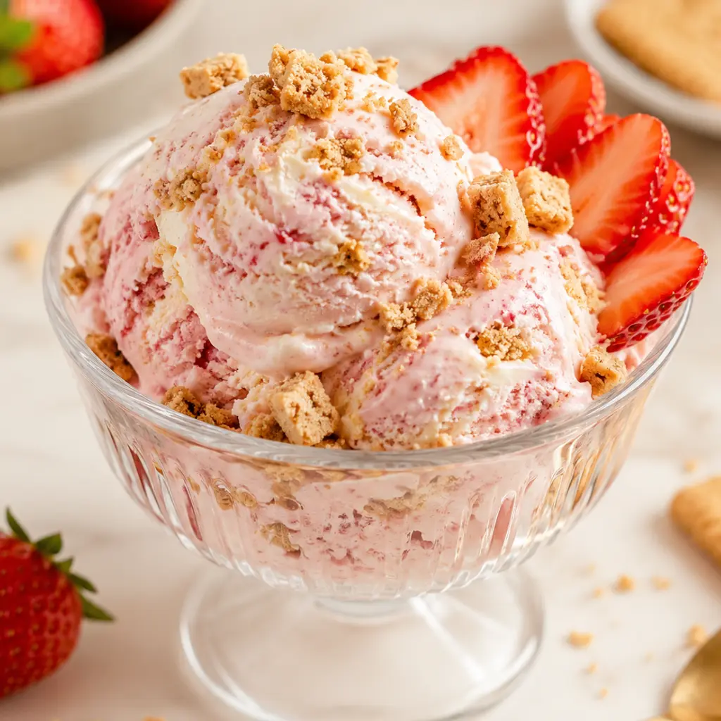 Strawberry cheesecake cottage cheese ice cream with graham cracker swirl
