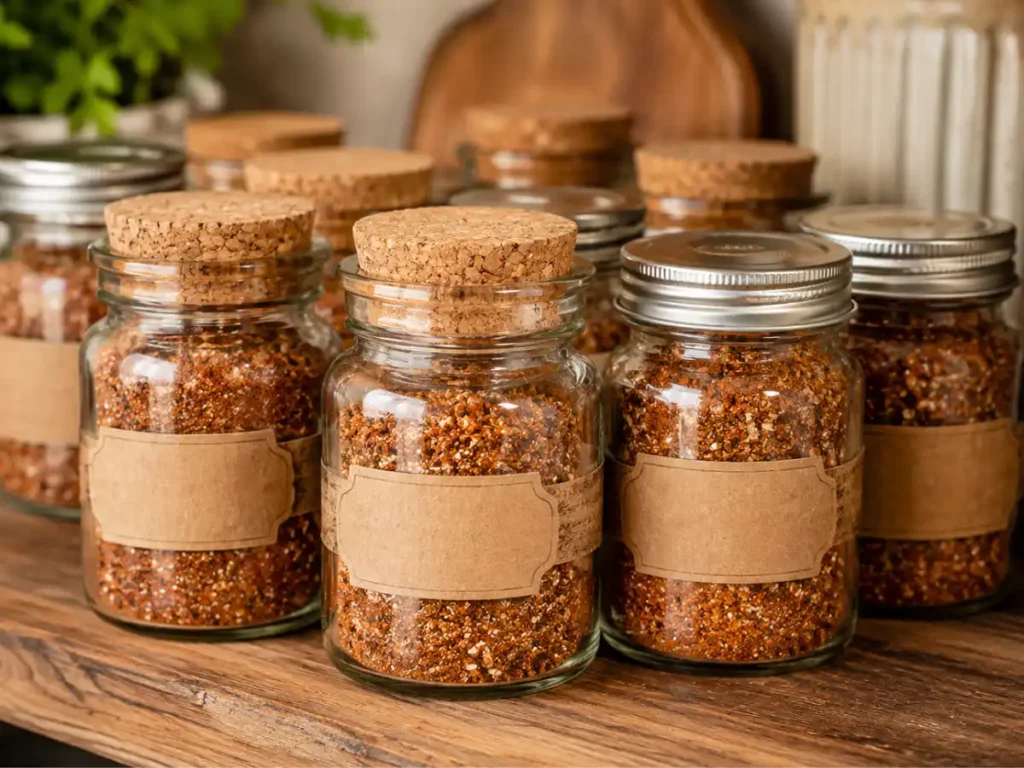 Homemade fajita seasoning portioned into small make-ahead jars