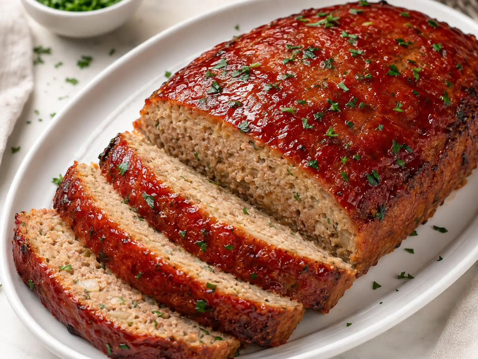 Chicken meatloaf recipe with garlic Parmesan topping and glaze